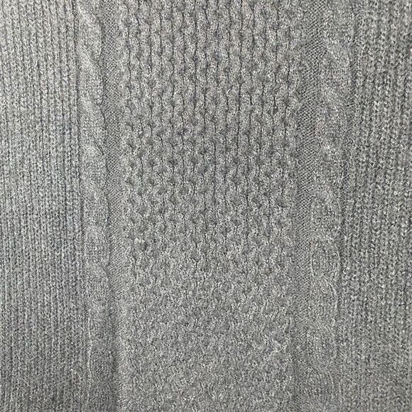 LOFT Black Cable Knit Plaid Trim Sweater Ruffle Neck Holiday Layered Look M - Picture 8 of 12